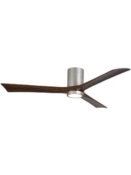 Irene 60 inch Flush-Mount Ceiling Fan with Solid Wood Blades and Light Kit in Brushed Nickel.